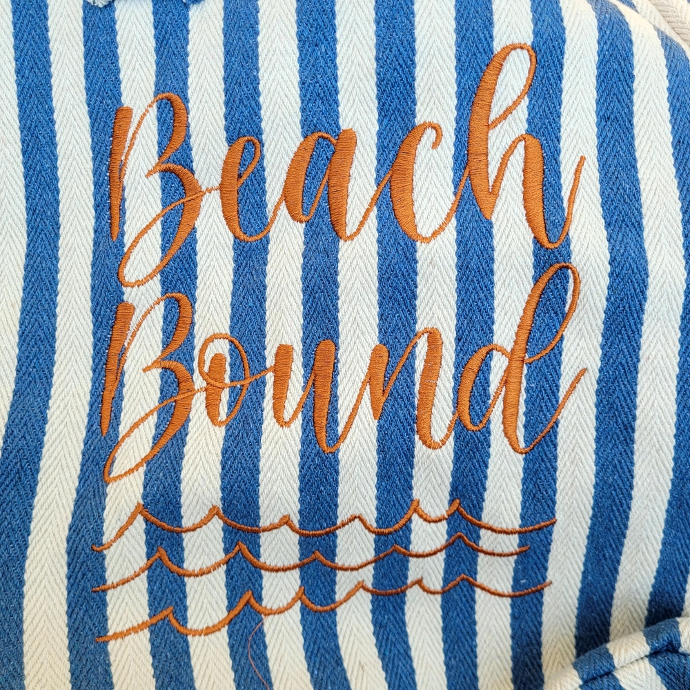 Blue and White Striped Beach Bag